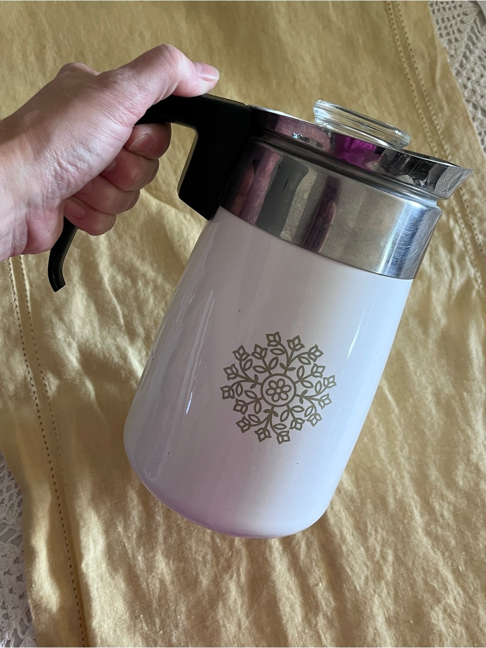 Corning Ware Avocado Green Medallion Stove Top Coffee Percolator 6 Cup Complete - Picture 11 of 13